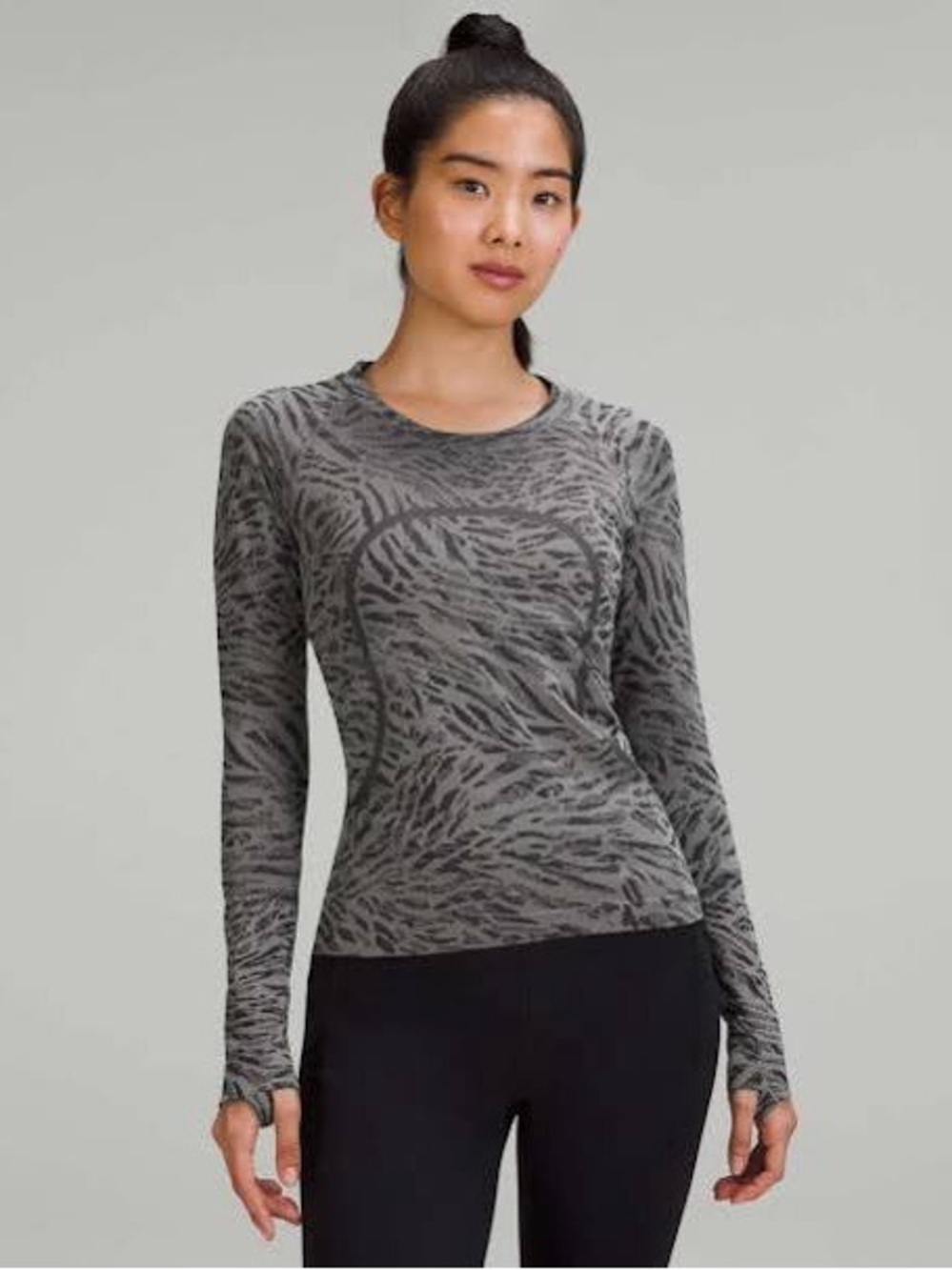 Lululemon Swiftly Tech LS 2.0 *Race Length - Primal Clash Black Grey Size 6